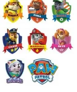 Eetbare Taartprint Paw Patrol schildjes 7 cm hoog + logo