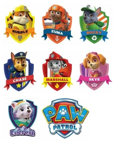Eetbare taartprint paw patrol schildjes 7 cm hoog + logo