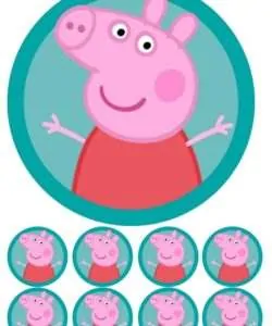 Eetbare Taartprint Peppa Big - 18 cm rond + 8 cupcake rondjes