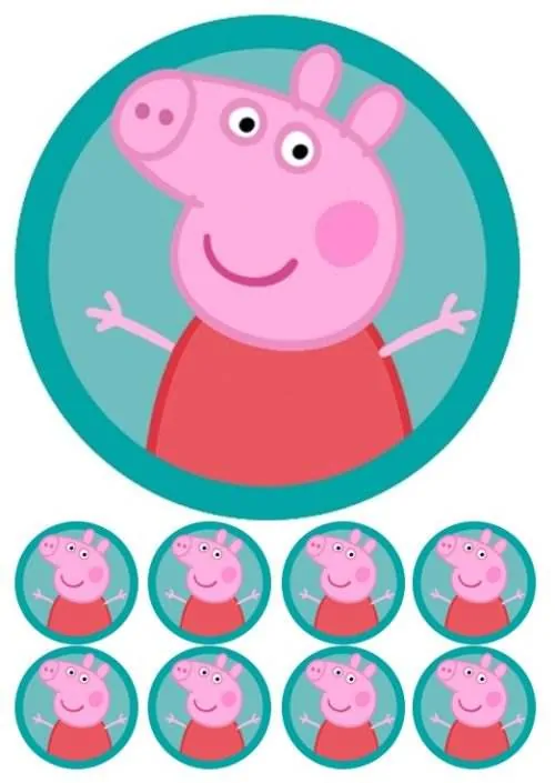 Eetbare taartprint peppa big - 18 cm rond + 8 cupcake rondjes