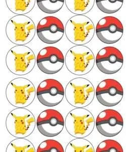 Eetbare Cupcakeprint Pokémon Pikachu + Pokéballs - 24 cupcake rondjes