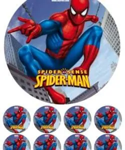 Eetbare Taartprint Spiderman 1 - 18 cm rond + 8 cupcake rondjes