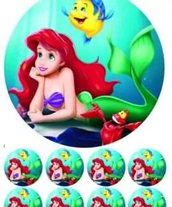 Eetbare Taartprint The Little Mermaid 1 - 18 cm rond+ 8 cupcake rondjes
