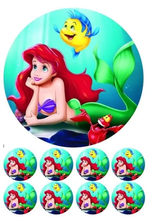 Eetbare taartprint the little mermaid 1 - 18 cm rond+ 8 cupcake rondjes