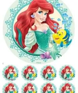 Eetbare Taartprint The Little Mermaid 2 - 18 cm rond + 8 cupcake rondjes