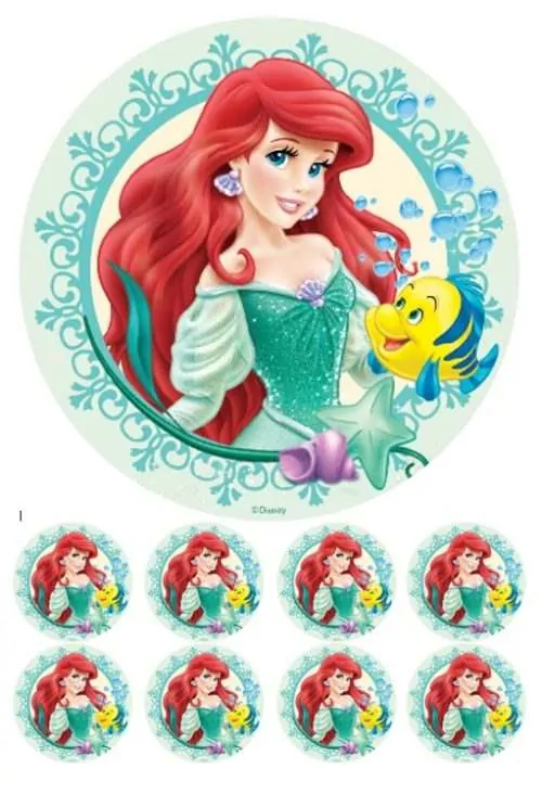 Eetbare taartprint the little mermaid 2 - 18 cm rond + 8 cupcake rondjes