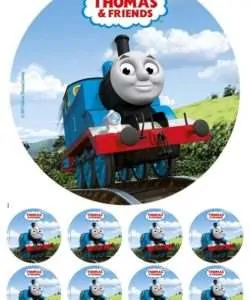 Eetbare Taartprint Thomas de Trein - 18 cm rond + 8 cupcake rondjes