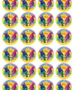Eetbare Cupcakeprint Trolls 2 - 24 cupcake rondjes