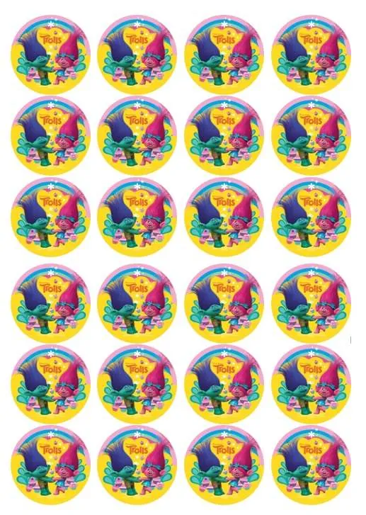 Eetbare cupcakeprint trolls 2 - 24 cupcake rondjes bij cake, bake & love 5 Eetbare cupcakeprint trolls 2 - 24 cupcake rondjes