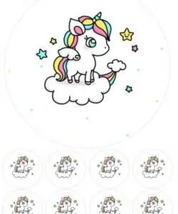 Eetbare Taartprint Unicorn 1 - 18 cm rond + 8 cupcake rondjes