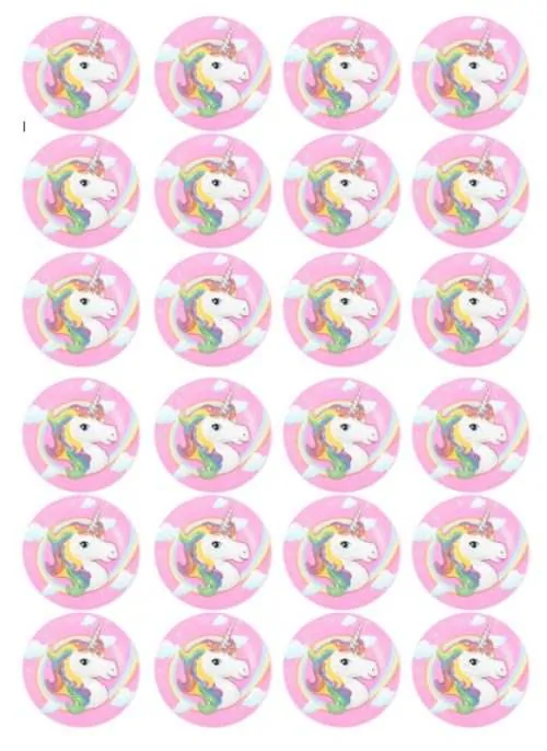 Eetbare cupcakeprint unicorn 2 - 24 cupcake rondjes