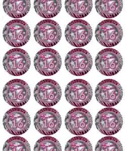 Eetbare Cupcakeprint Sweet Sixteen - 24 cupcake rondjes