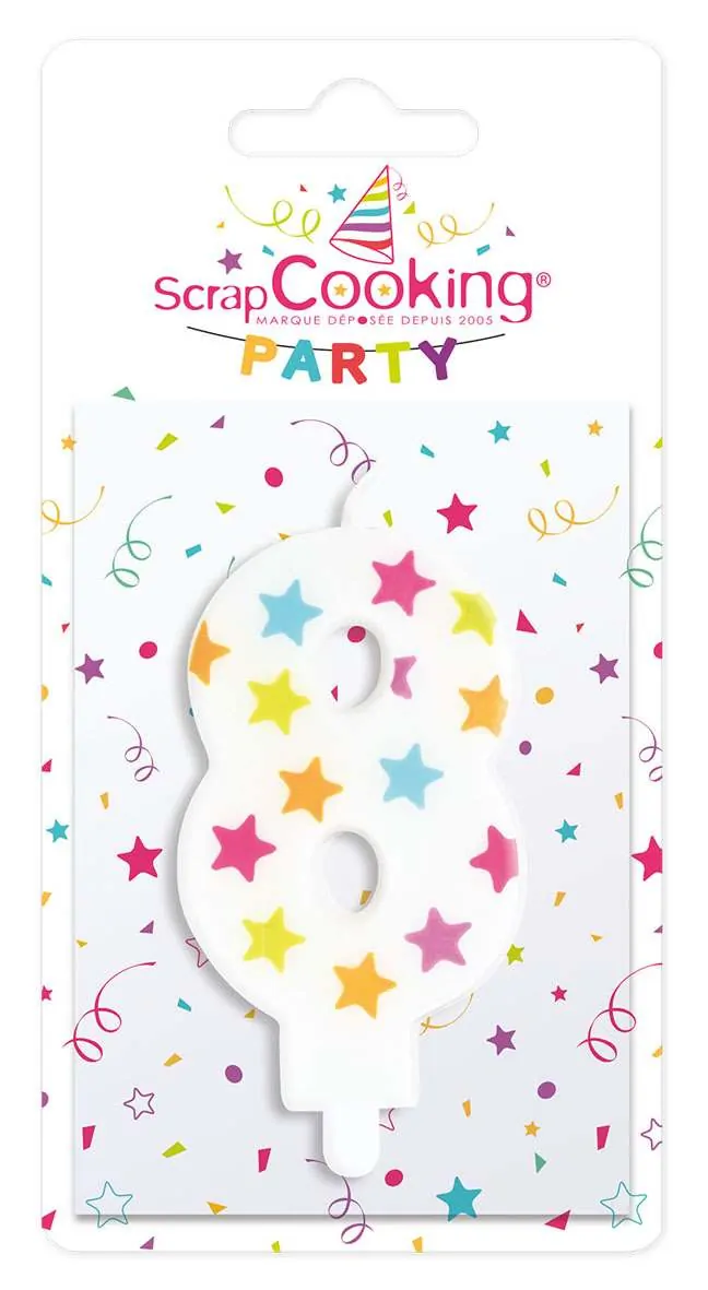 Gekleurd sterren nummer kaarsje -8- bij cake, bake & love 5 Gekleurd sterren nummer kaarsje -8-