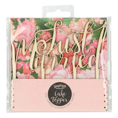 Wooden cake topper just married - boho