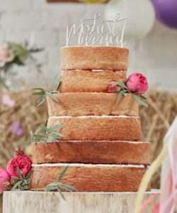 Wooden cake topper just married - boho bij cake, bake & love 10