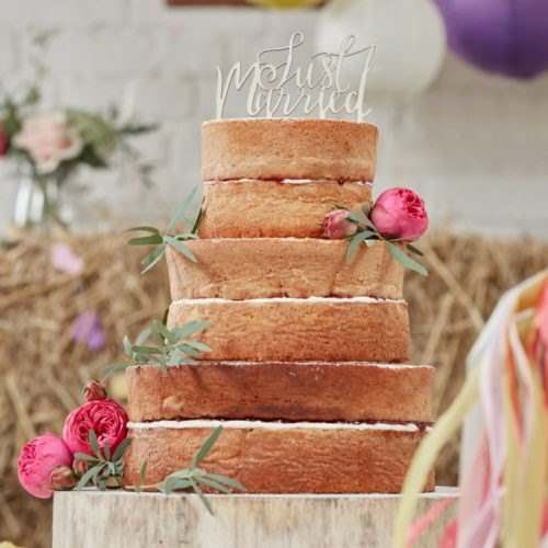 Wooden cake topper just married - boho bij cake, bake & love 7