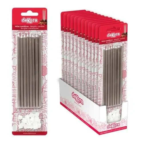 Metallic zilveren lange kaarsjes