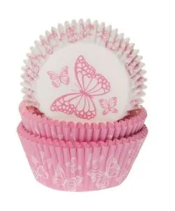 House of Marie Baking Cups Vlinder Roze assorti pk/50