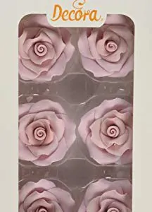 Suikerdecoraties 6 grote roze rozen 5 cm