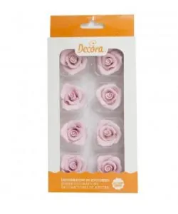 Suikerdecoraties 8 roze rozen 2 cm