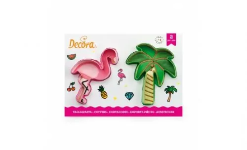 Koekjesuitsteker set flamingo en palmboom