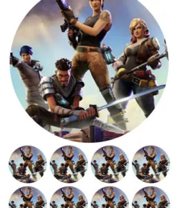 Eetbare Taartprint Fortnite 1 - 18 cm rond rond + 8 cupcake rondjes