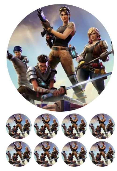 Eetbare taartprint fortnite 1 - 18 cm rond rond + 8 cupcake rondjes