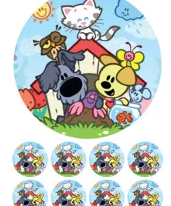 Eetbare Taartprint Woezel en Pip 3 - 18cm + 8 cupcake rondjes