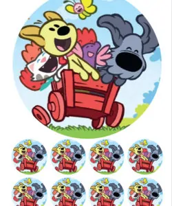 Eetbare Taartprint Woezel en Pip 4 - 18cm + 8 cupcake rondjes