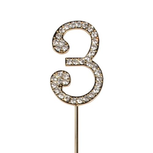 Caketopper strass cijfer 3 goud