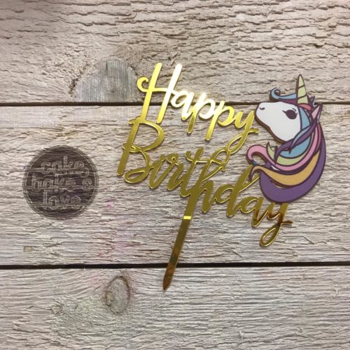 Caketopper happy birthday unicorn head bij cake, bake & love 4