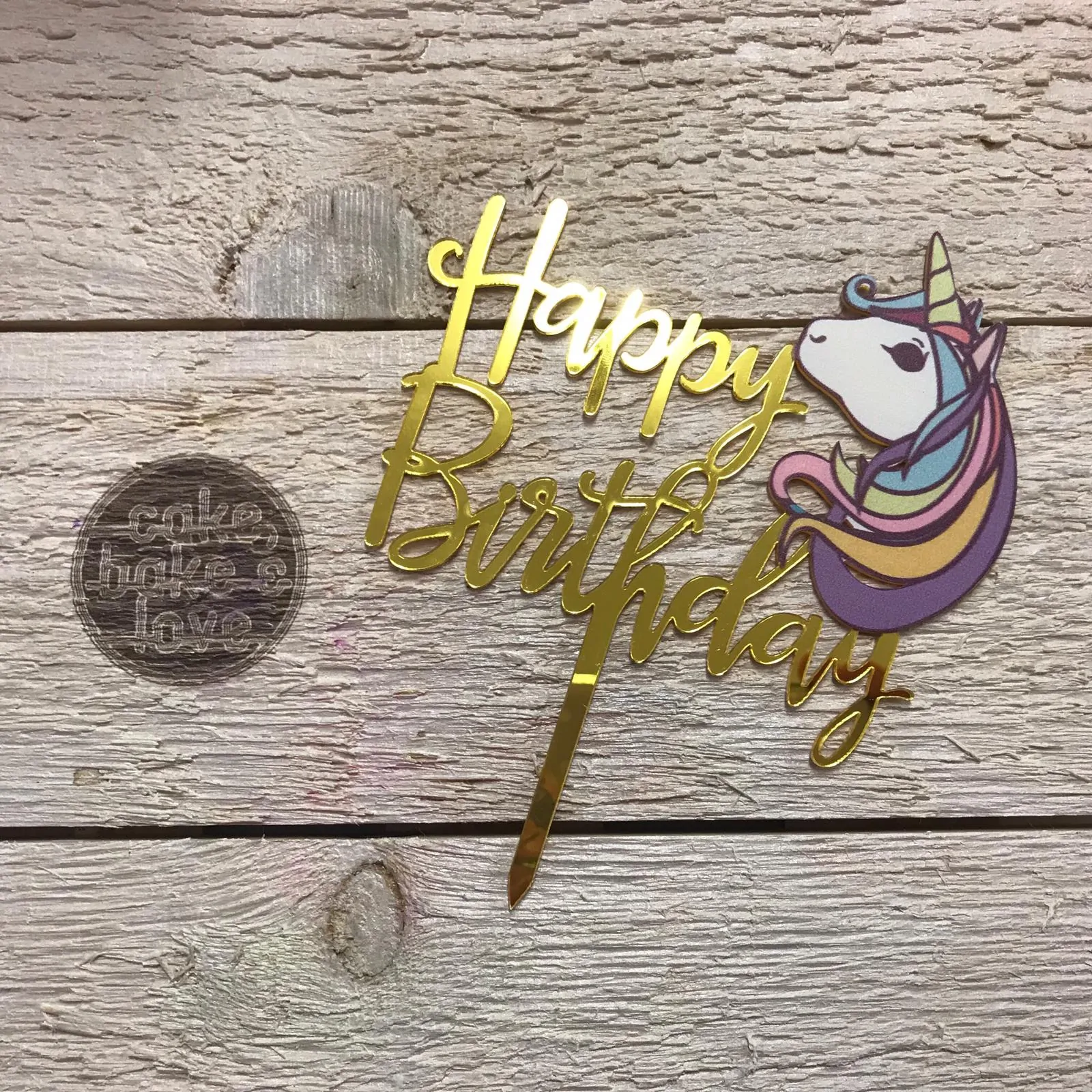 Caketopper happy birthday unicorn head bij cake, bake & love 4 Caketopper happy birthday unicorn head