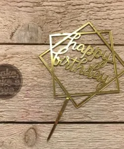 Caketopper Happy Birthday gold square