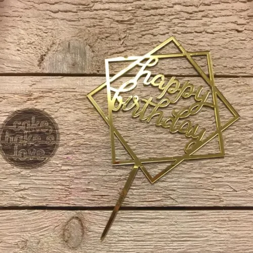 Caketopper happy birthday gold square