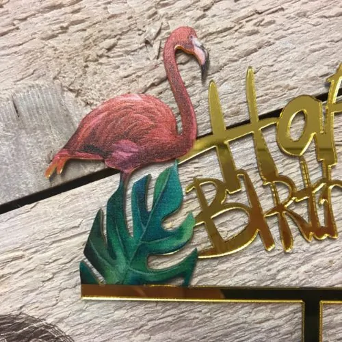Caketopper happy birthday flamingo - afbeelding 2