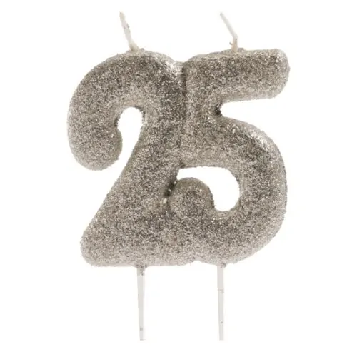 Kaars 25 zilver glitter (2)