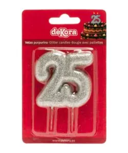 Kaars 25 zilver glitter