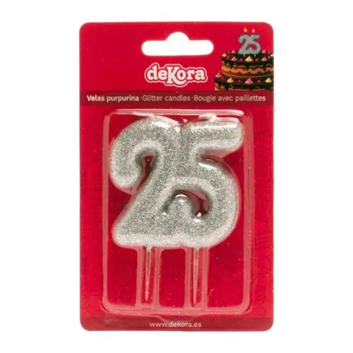 Kaars 25 zilver glitter