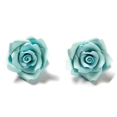 Suikerdecoraties 6 grote licht blauwe rozen 5 cm - afbeelding 2