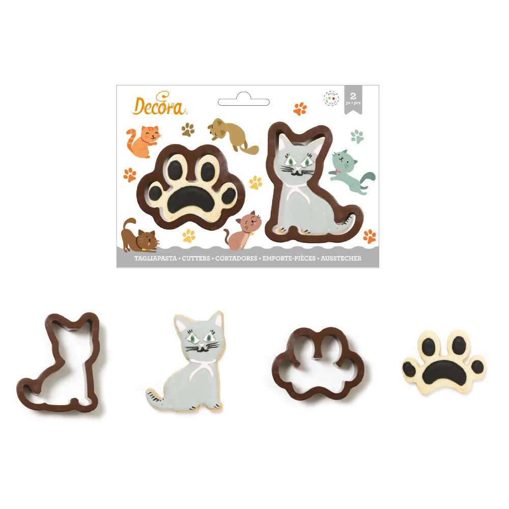 Koekjesuitsteker set kat en pootafdruk bij cake, bake & love 3 Koekjesuitsteker set kat en pootafdruk