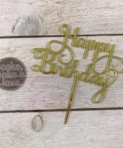 Caketopper Happy Birthday tekst goud