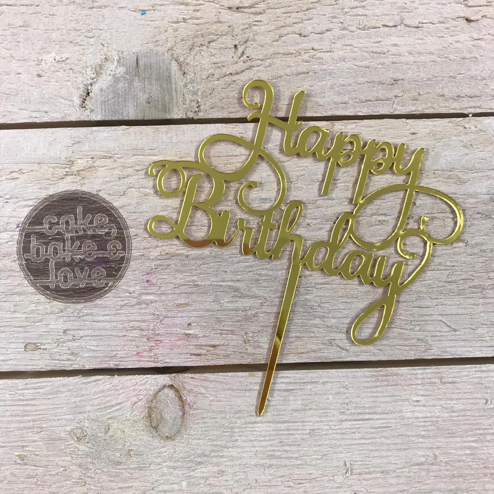 Caketopper happy birthday tekst goud bij cake, bake & love 5 Caketopper happy birthday tekst goud