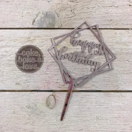 Caketopper happy birthday pink square