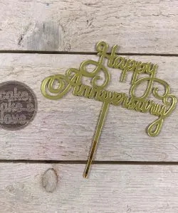 Caketopper Happy Anniversary Goud