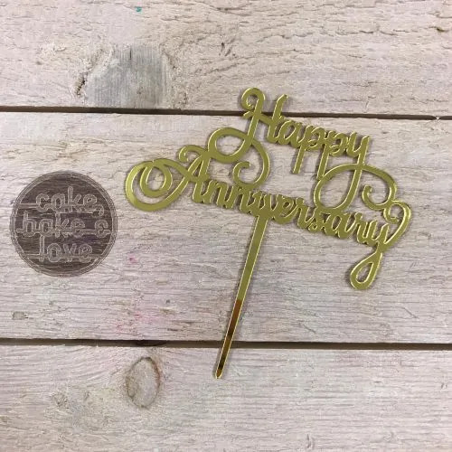 Caketopper happy anniversary goud