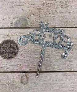 Caketopper Happy Anniversary Zilver
