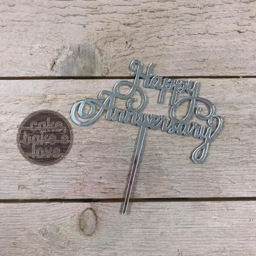 Caketopper happy anniversary zilver