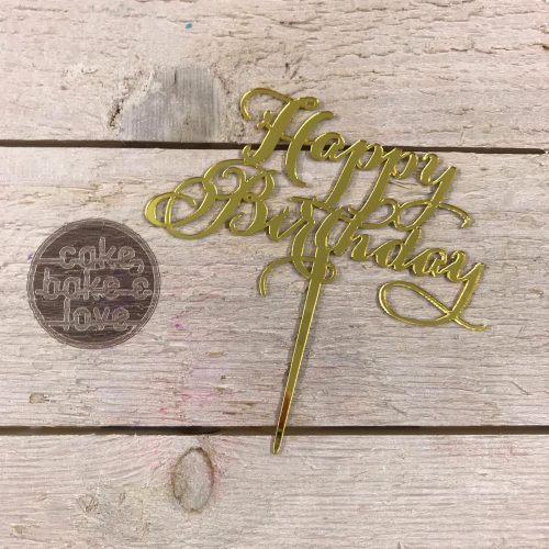 Caketopper happy birthday tekst goud - sierlijk bij cake, bake & love 5
