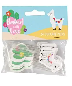Cupcake prikkers Lama en Cactus 24 stuks