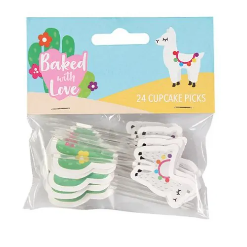Cupcake prikkers lama en cactus 24 stuks
